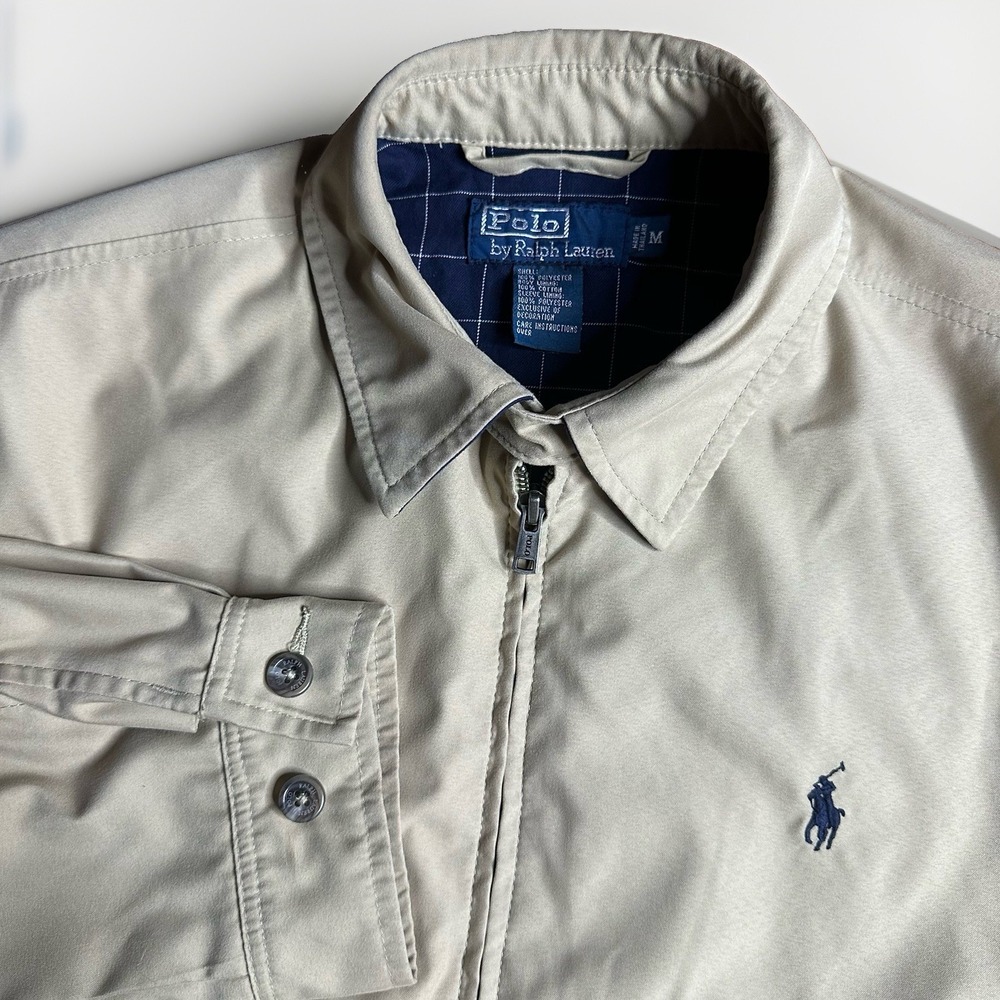 Vintage Polo Ralph Lauren Harrington Jacket Men Medium Khaki Plaid Lined Biswing